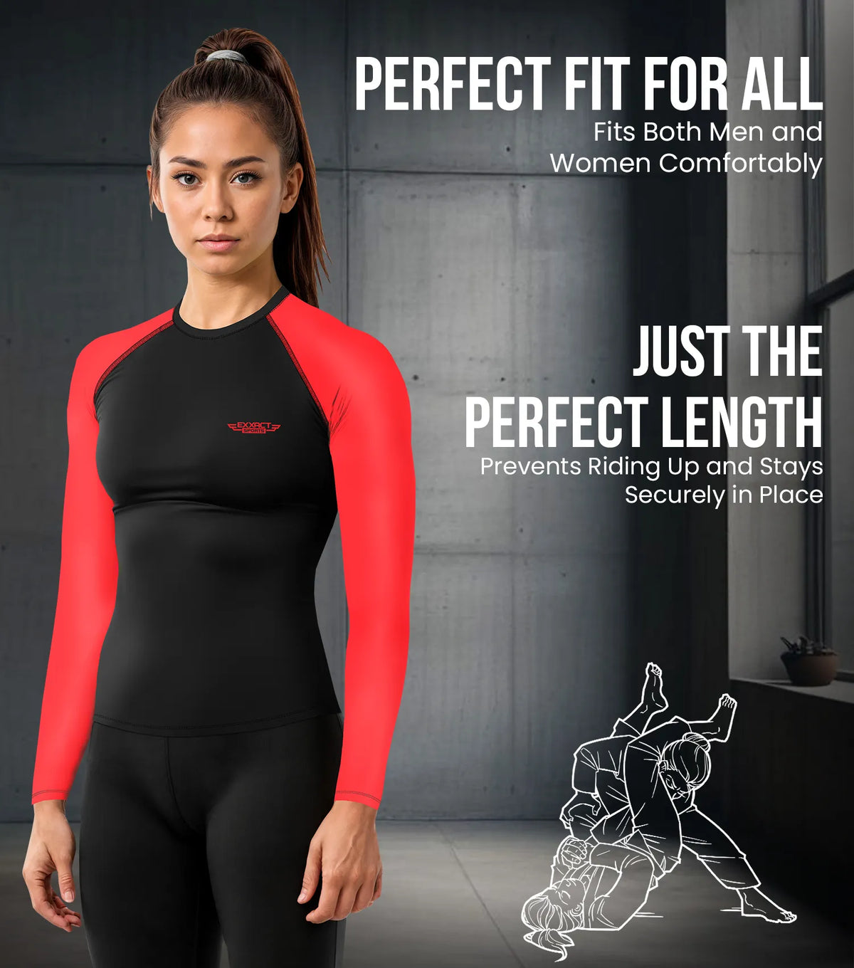 Exxact Sports Men’s Bjj Rash Guard Long Sleeve - Red