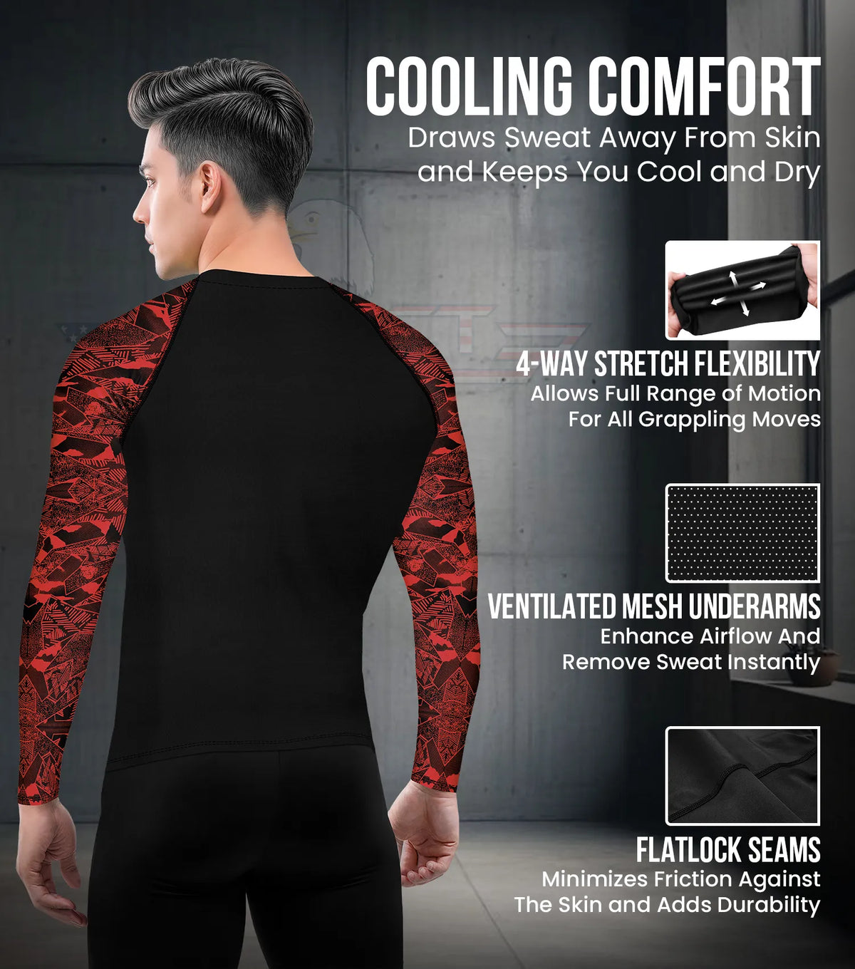 Exxact Sports Men’s Bjj Rash Guard Long Sleeve - Red