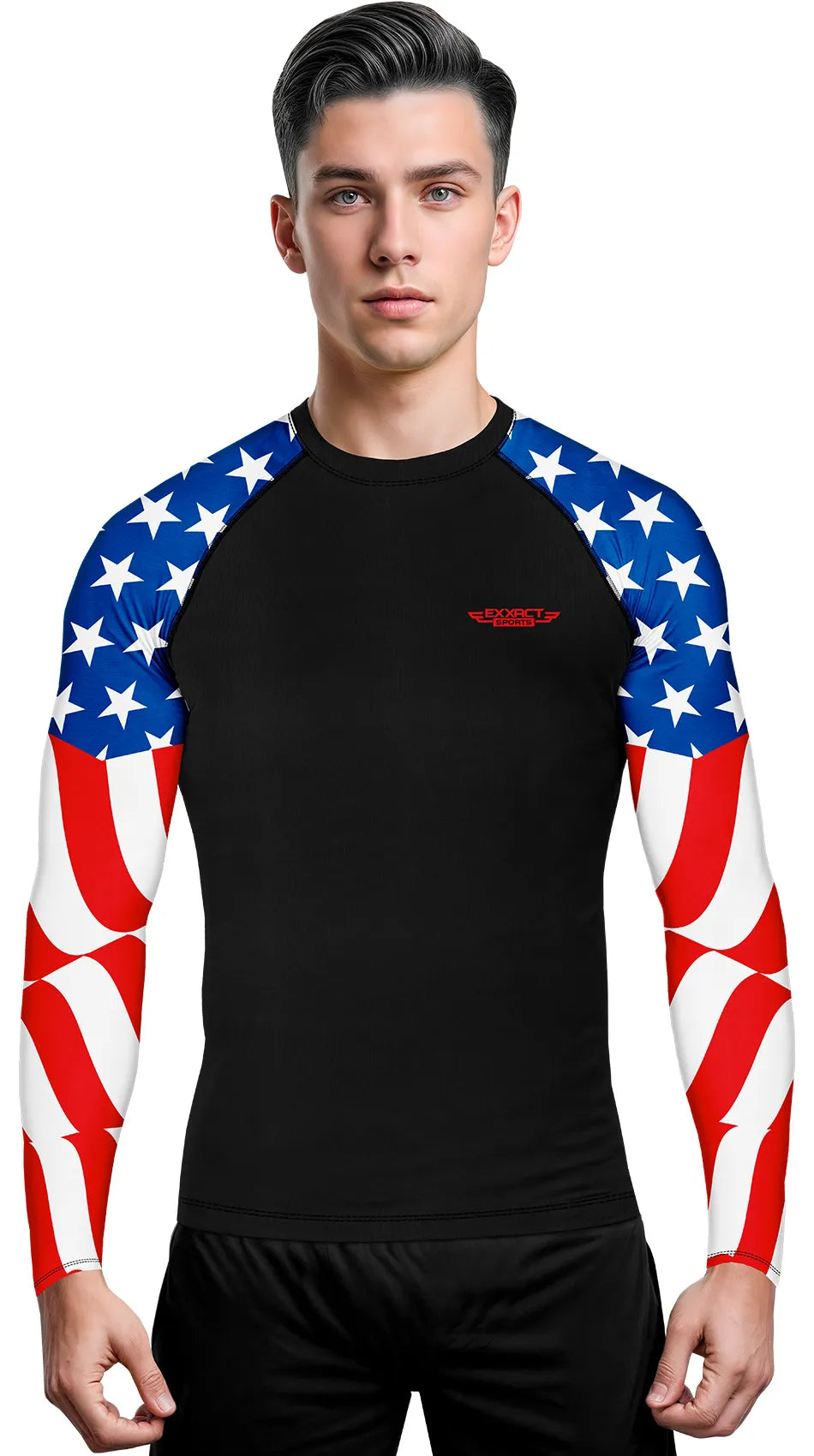 Exxact Sports Men’s Bjj Rash Guard Long Sleeve - Usa Flag