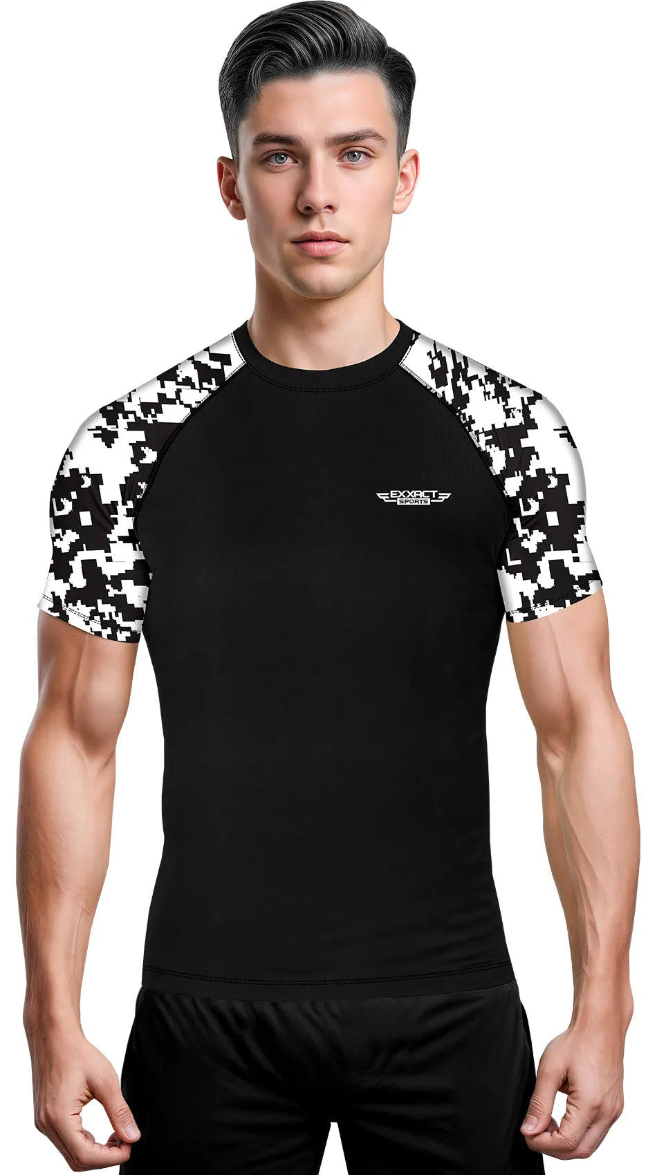 Exxact Sports Men’s Bjj Rash Guard Short Sleeve - Black White Camo