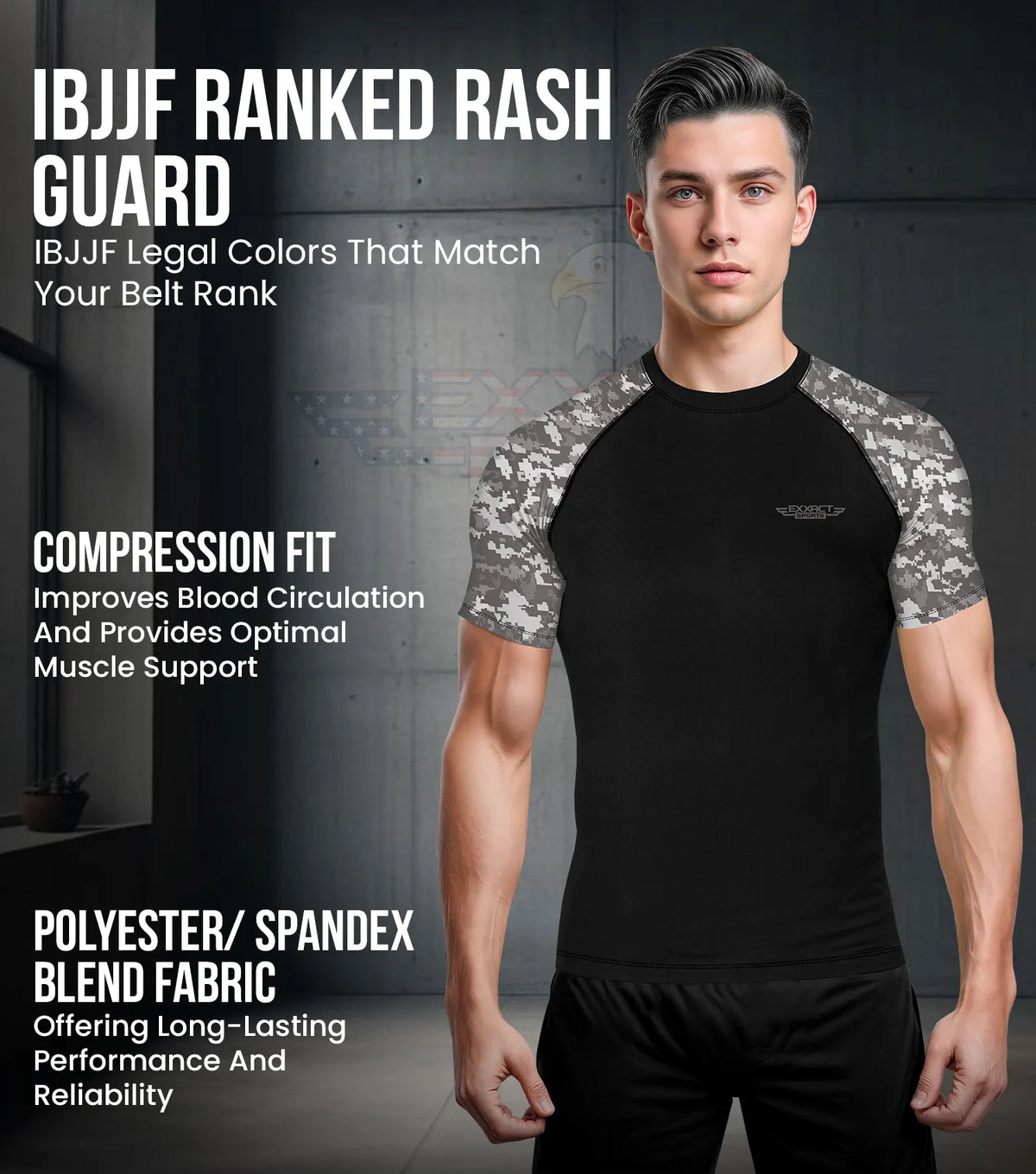 Exxact Sports Men’s Bjj Rash Guard Short Sleeve - Gray Camo