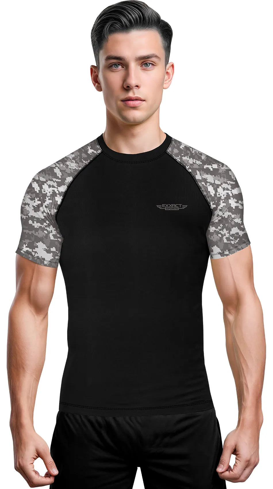 Exxact Sports Men’s Bjj Rash Guard Short Sleeve - Gray Camo