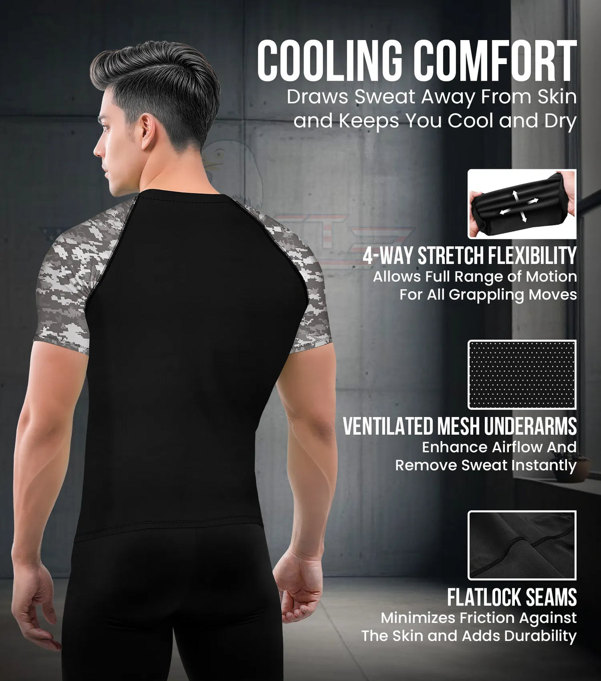 Exxact Sports Men’s Bjj Rash Guard Short Sleeve - Gray Camo