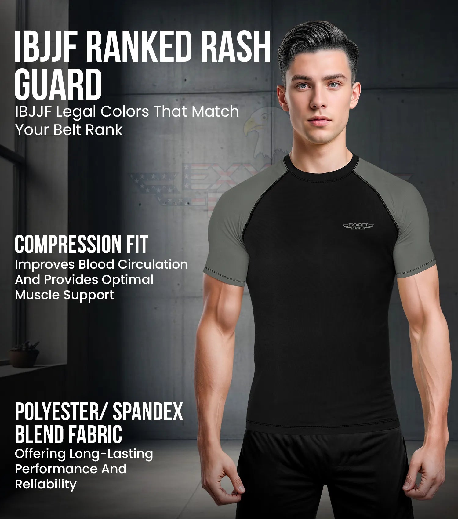 Exxact Sports Men’s Bjj Rash Guard Short Sleeve - Gray