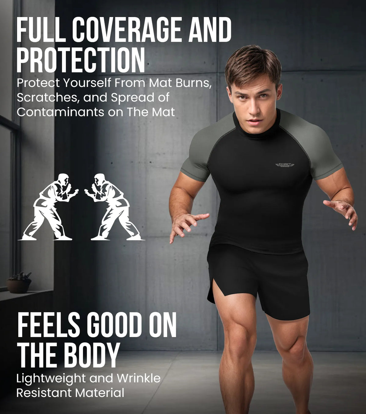 Exxact Sports Men’s Bjj Rash Guard Short Sleeve - Gray