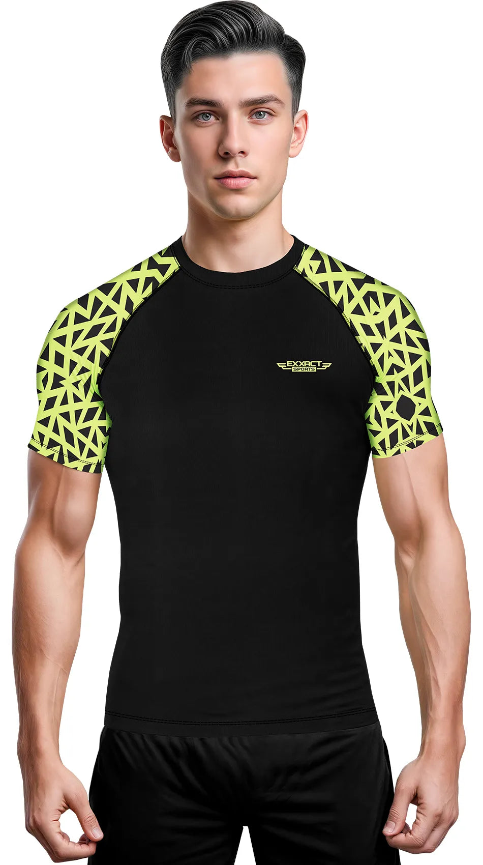 Exxact Sports Men’s Bjj Rash Guard Short Sleeve - Neon Green