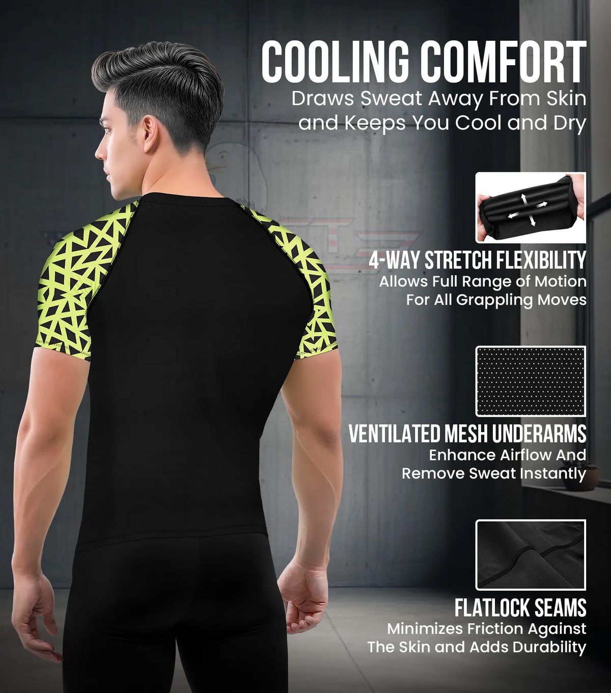 Exxact Sports Men’s Bjj Rash Guard Short Sleeve - Neon Green