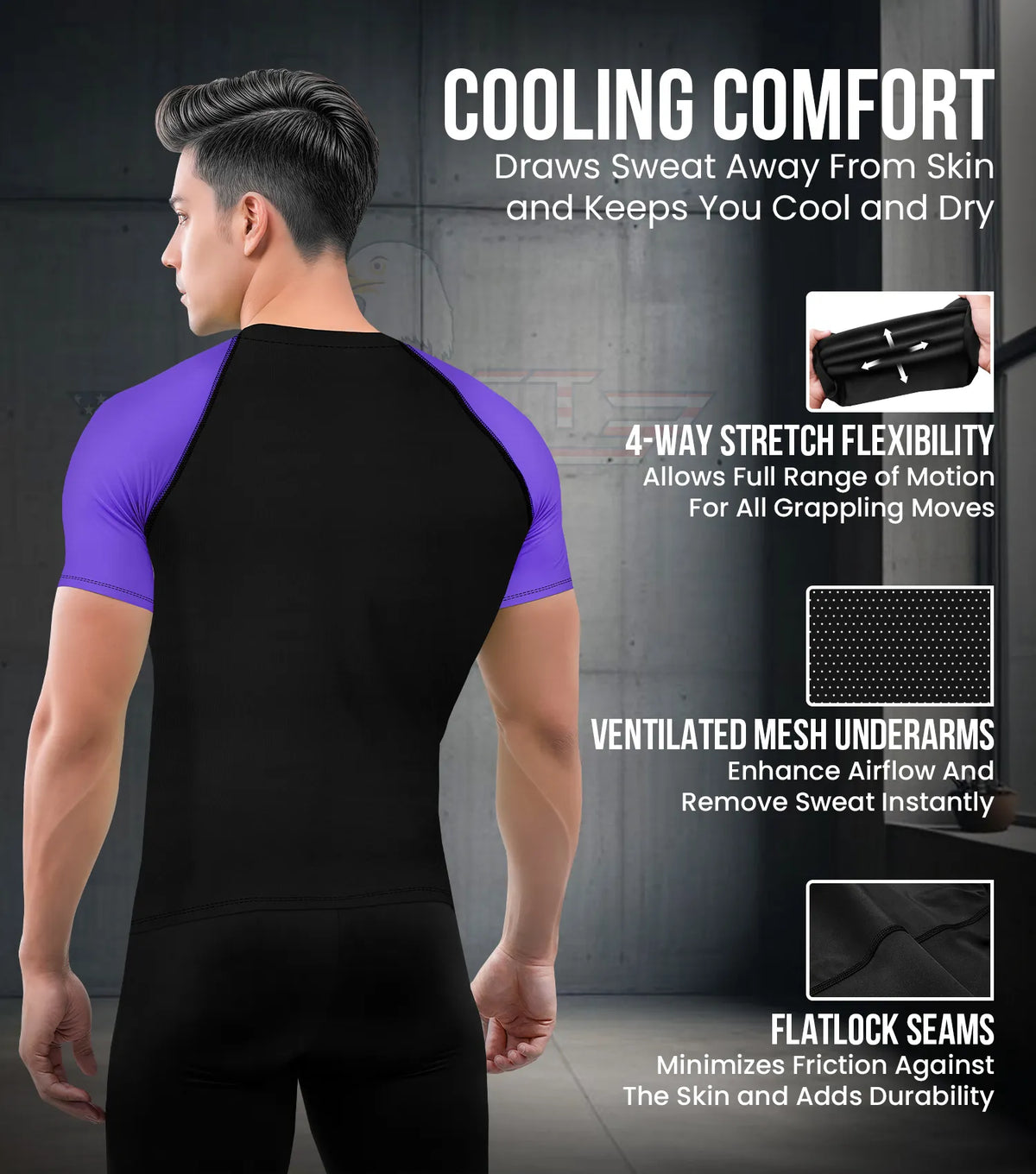 Exxact Sports Men’s Bjj Rash Guard Short Sleeve - Purple
