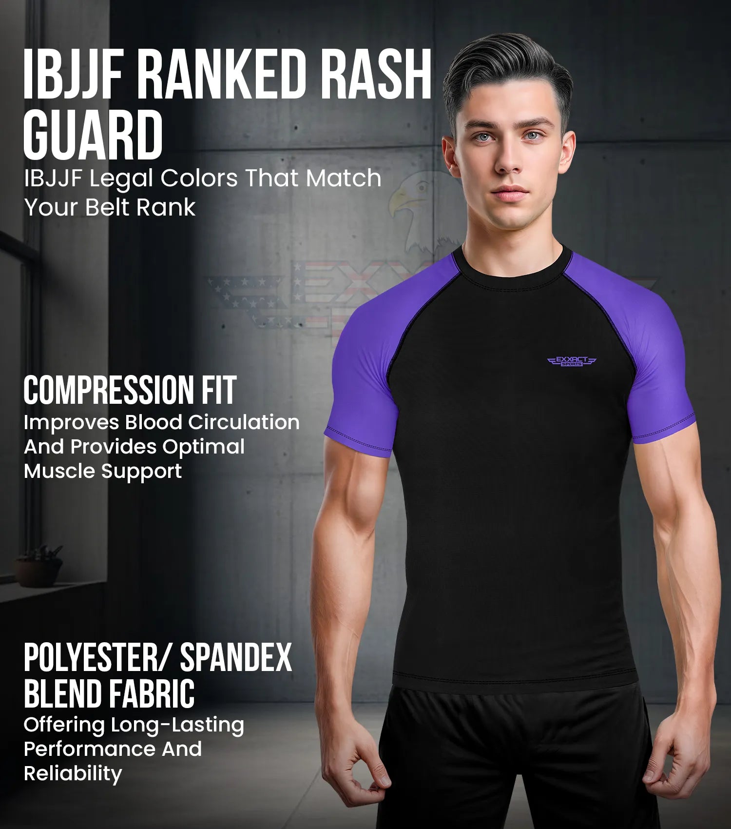 Exxact Sports Men’s Bjj Rash Guard Short Sleeve - Purple