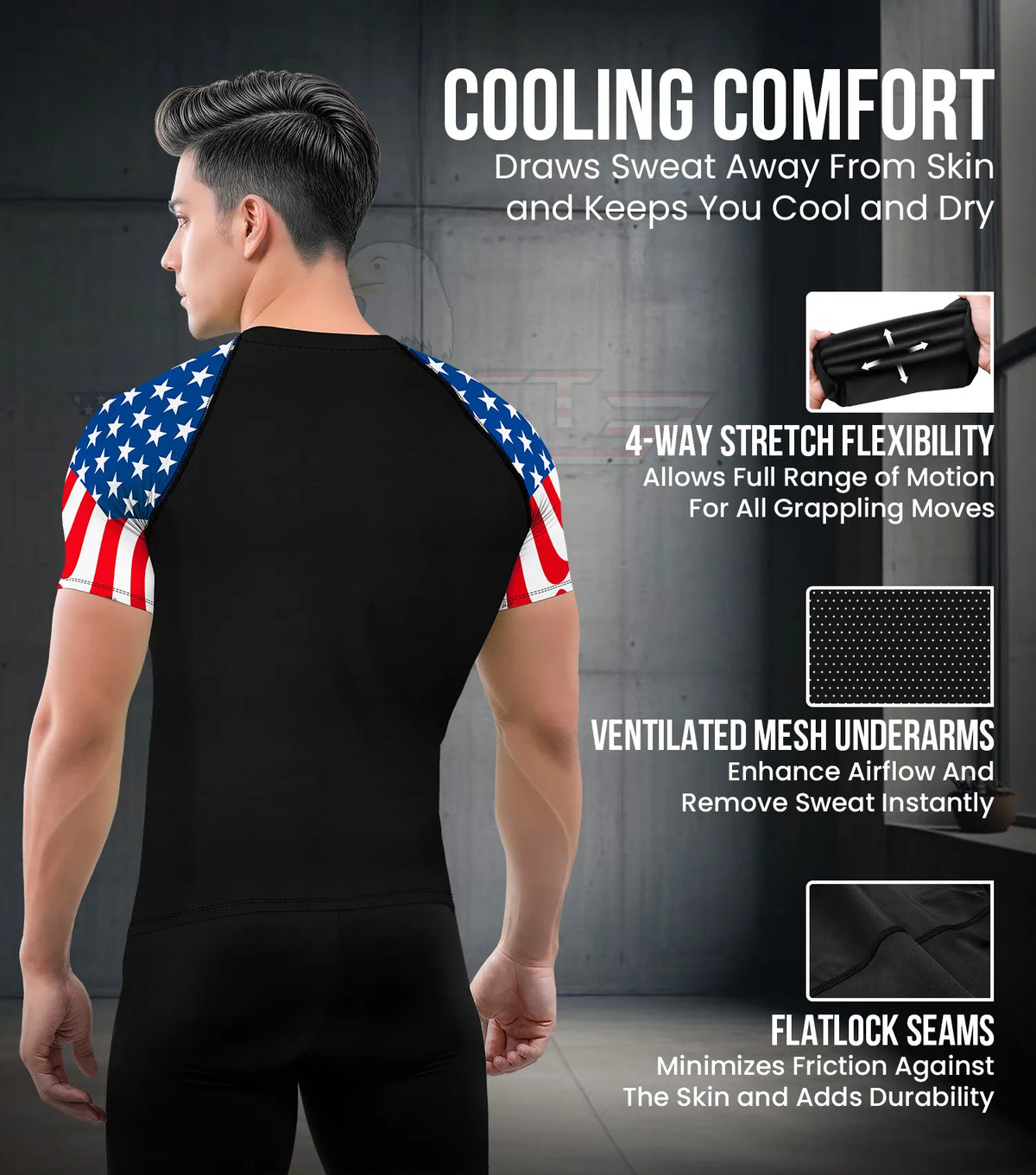 Exxact Sports Men’s Bjj Rash Guard Short Sleeve - Usa Flag