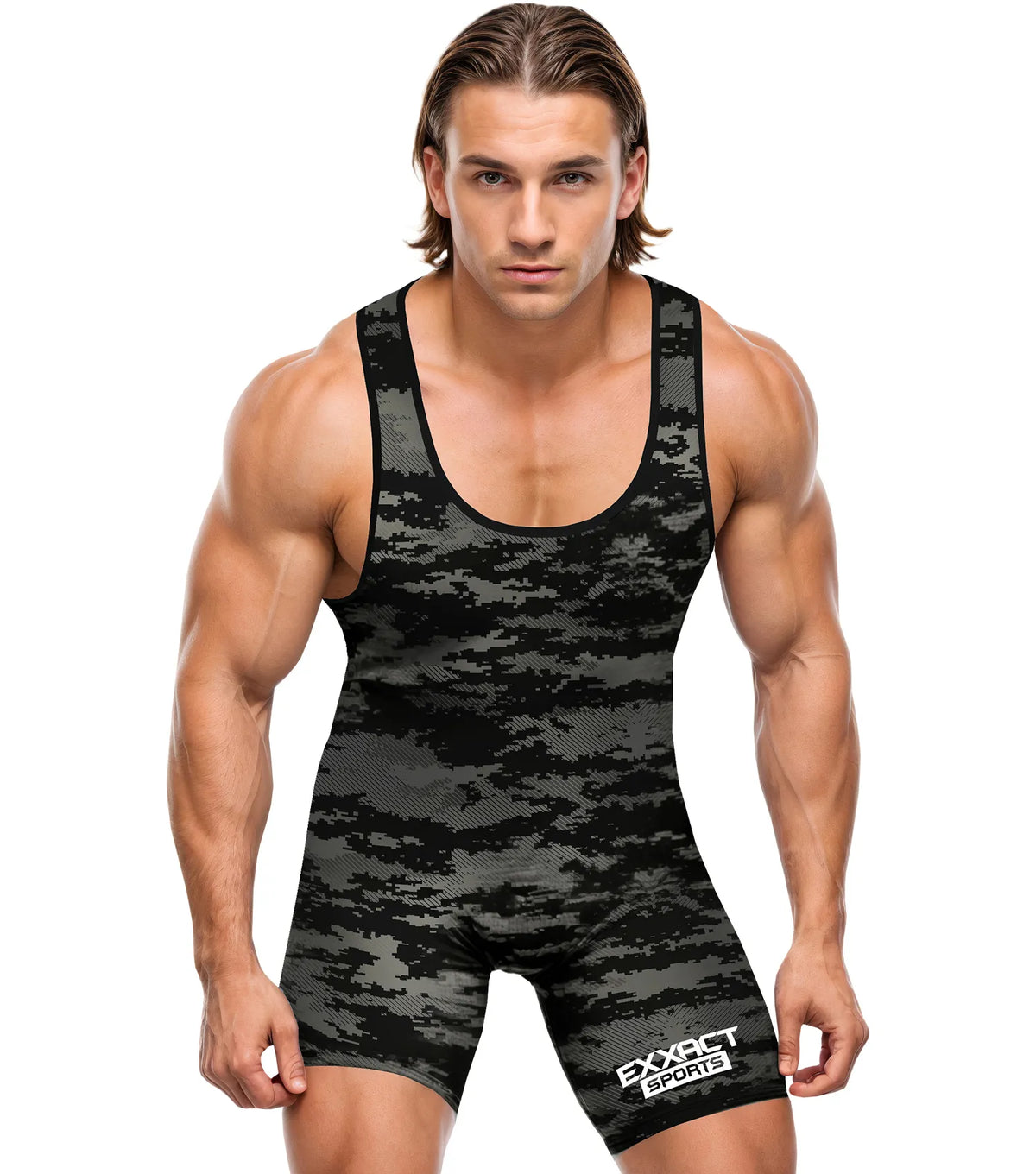Exxact Sports Men’s Camouflage Wrestling Singlets - Black