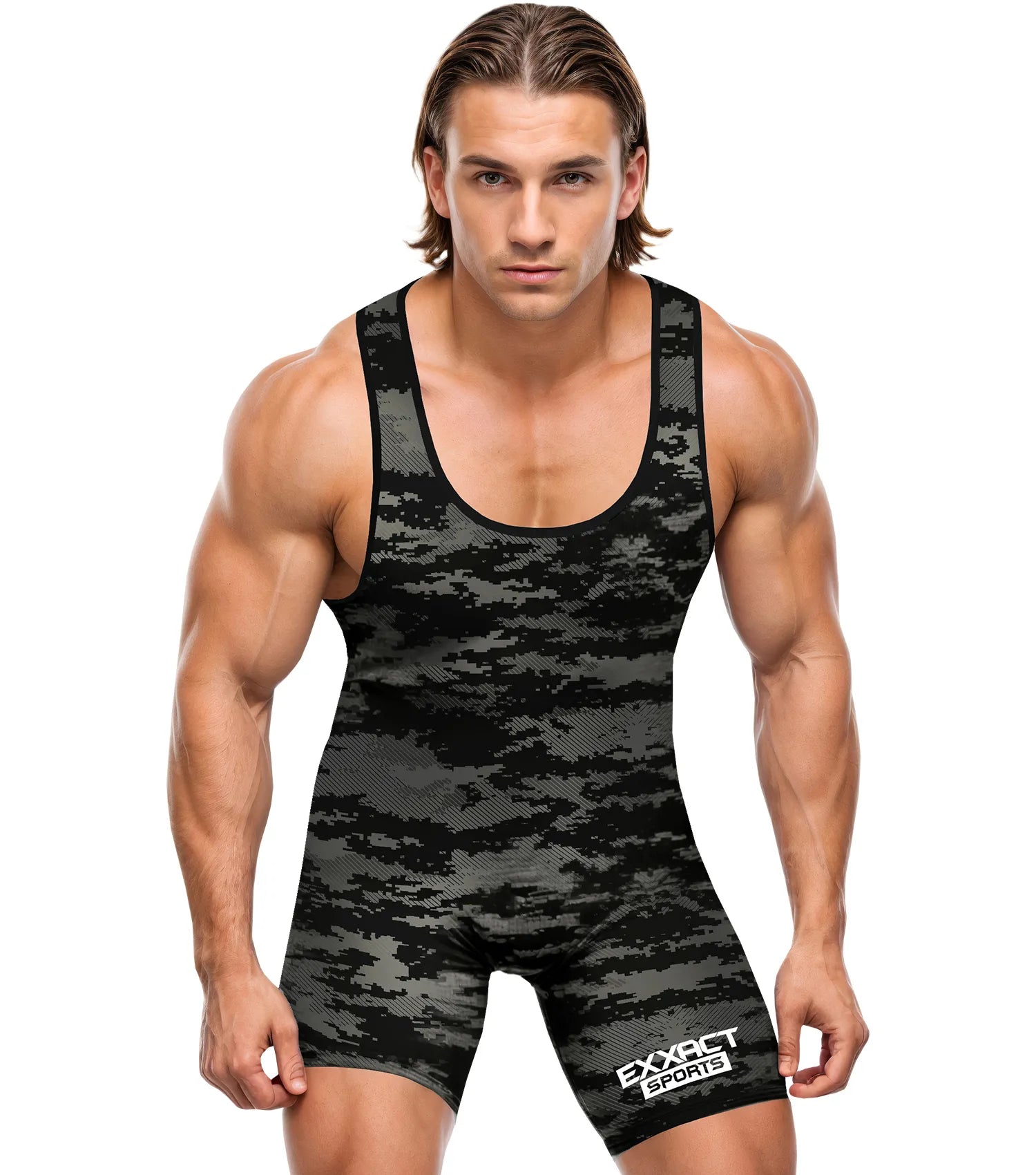 Exxact Sports Men’s Camouflage Wrestling Singlets - Black