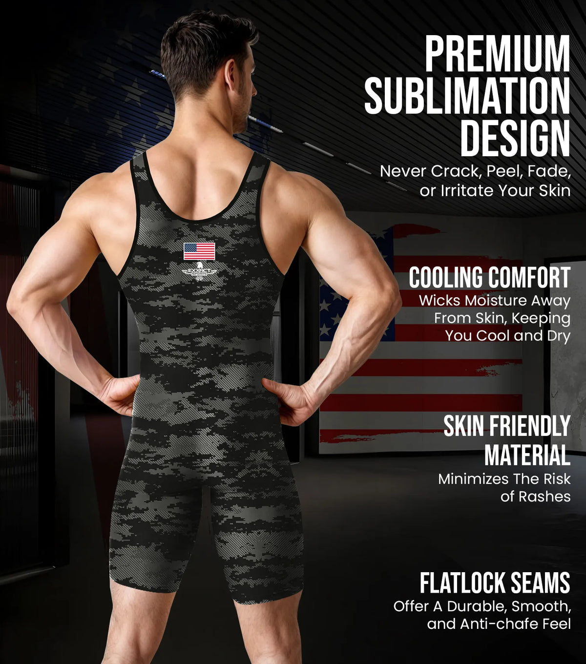 Exxact Sports Men’s Camouflage Wrestling Singlets - Black