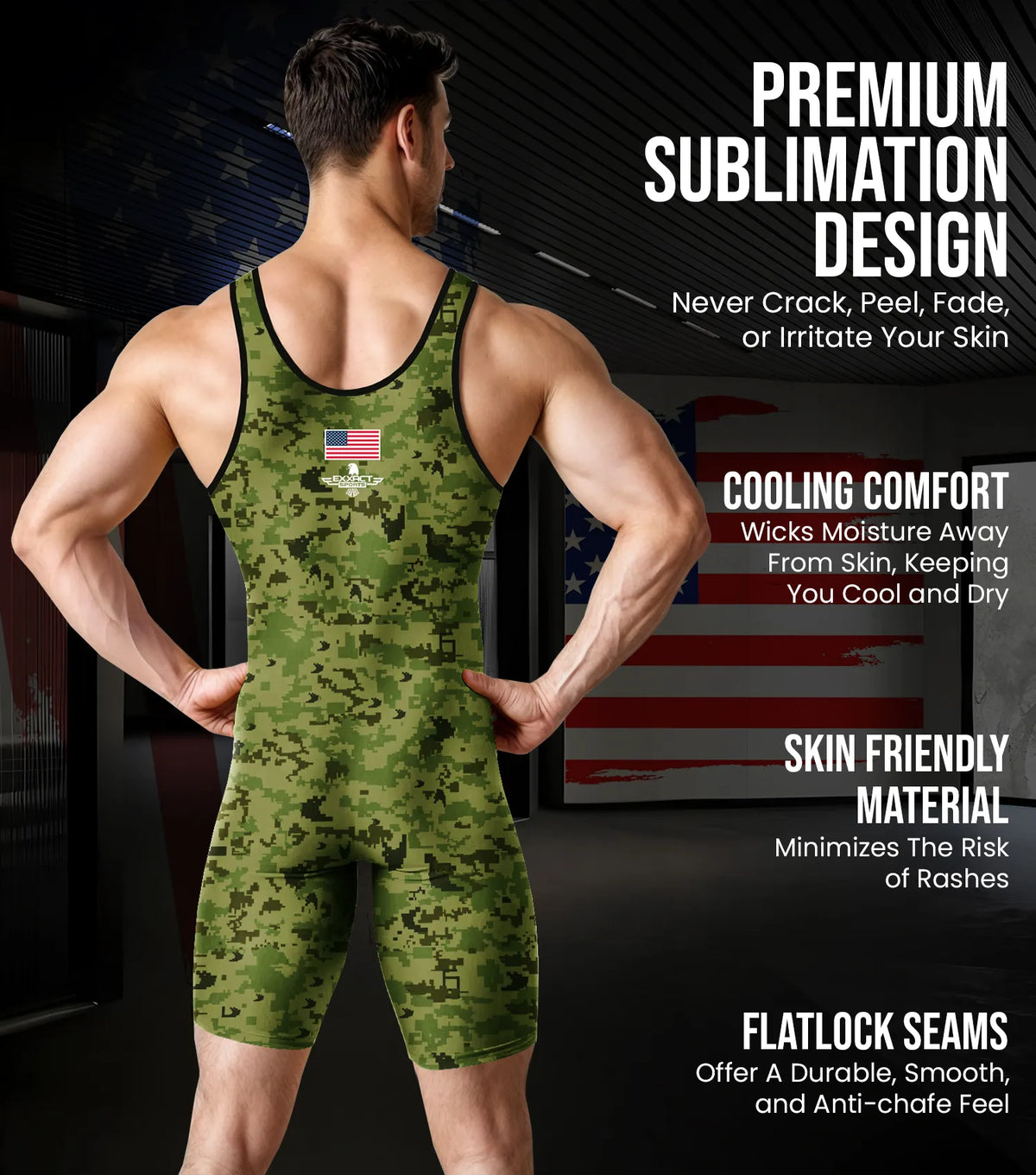 Exxact Sports Men’s Camouflage Wrestling Singlets - Green Camo