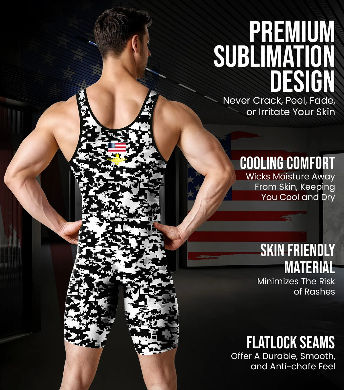 Exxact Sports Men’s Camouflage Wrestling Singlets - White Black Camo