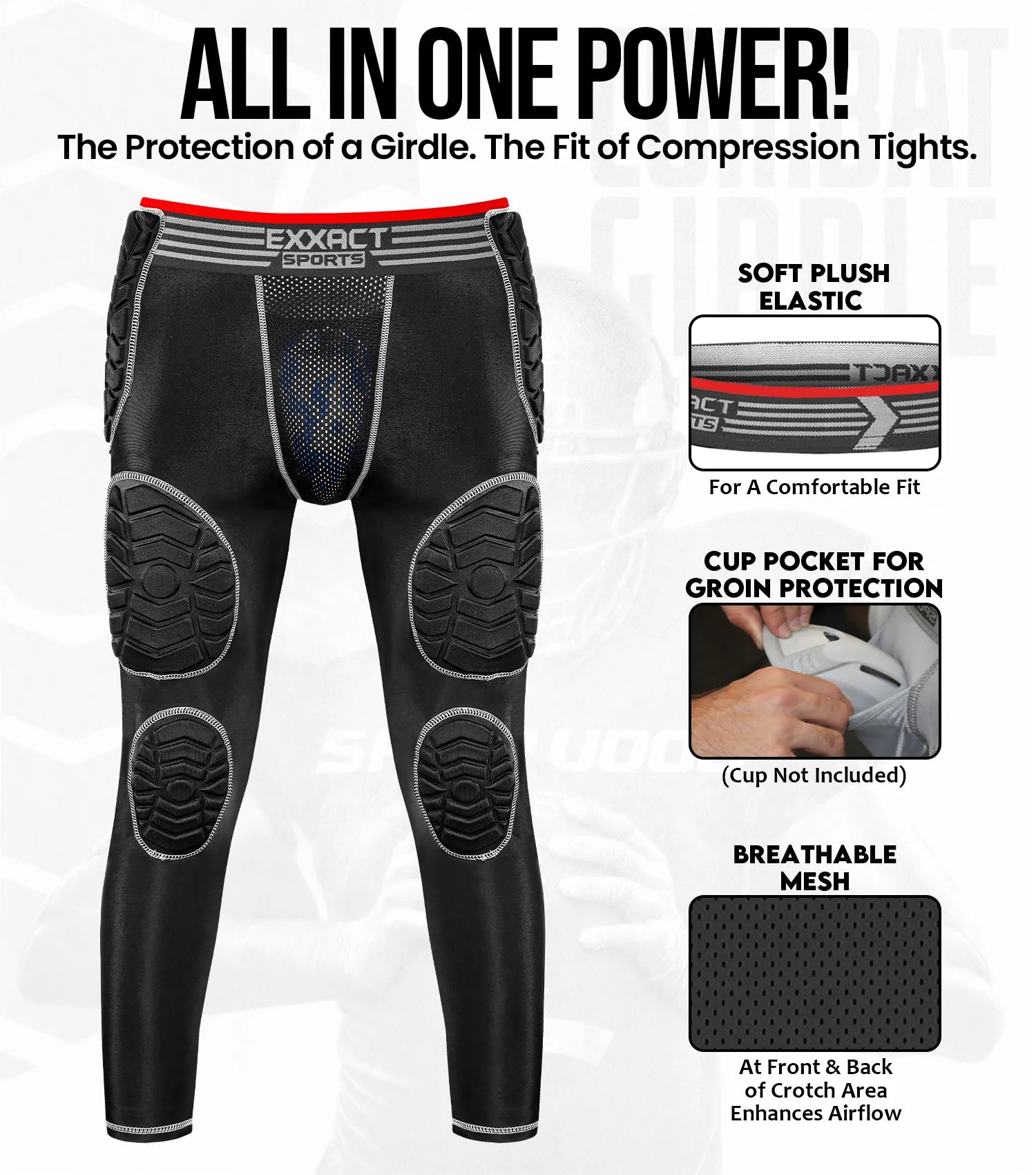 Exxact Sports Men’s Combat 7-pads Compression Pant - Black