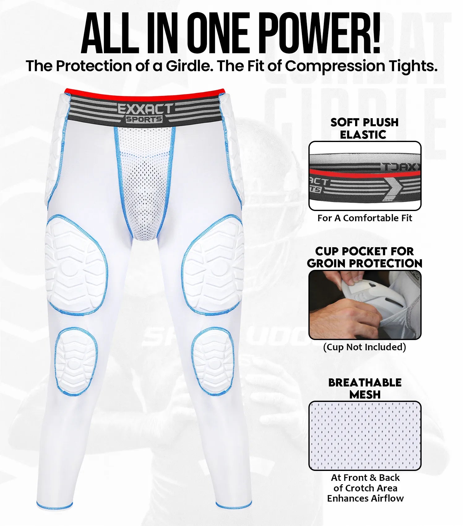 Exxact Sports Men’s Combat 7-pads Compression Pant - White