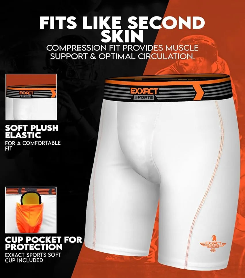 Exxact Sports Men’s Compression Shorts with Soft Athletic Cup Adult - White