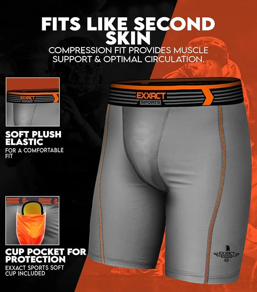 Exxact Sports Men’s Compression Shorts with Soft Athletic Cup Adult - Gray