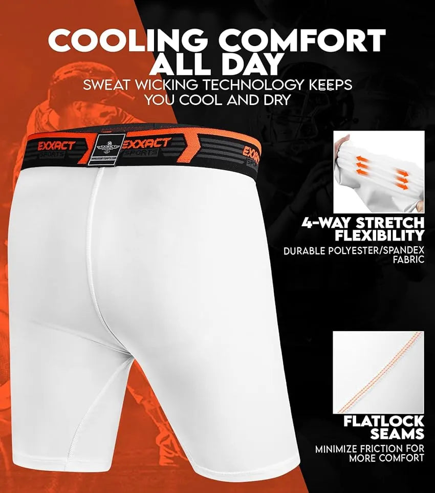 Exxact Sports Men’s Compression Shorts with Soft Athletic Cup Adult - White