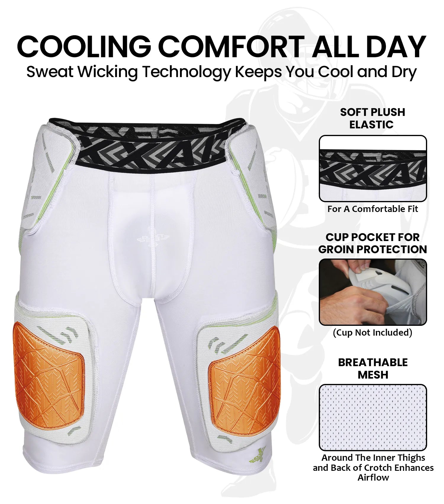 Exxact Sports Men’s Gladiator 5-pad Football Girdle with Cup Pocket - White Bronze