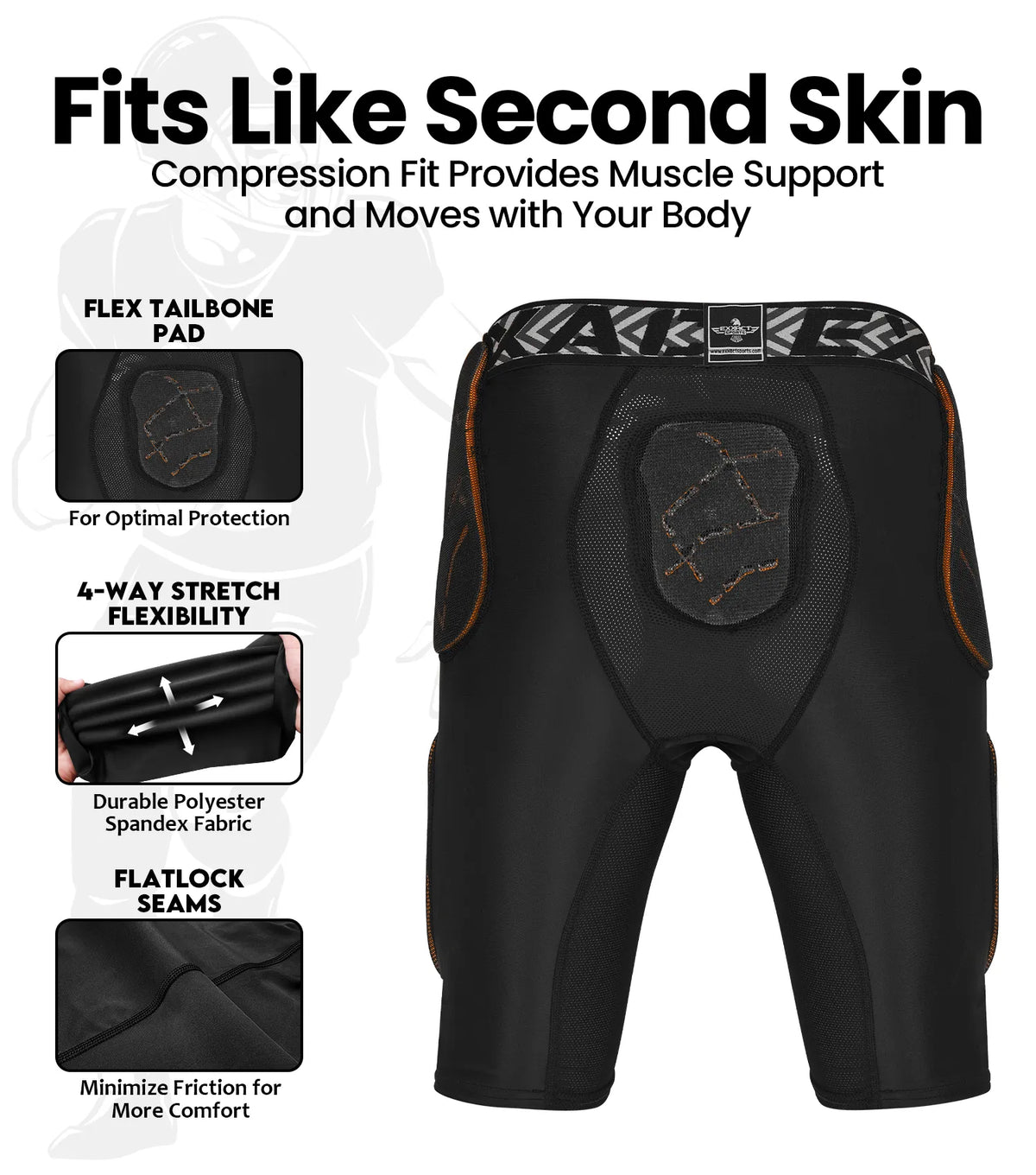 Exxact Sports Men’s Gladiator 5-pad Football Girdle with Cup Pocket - Black Gold