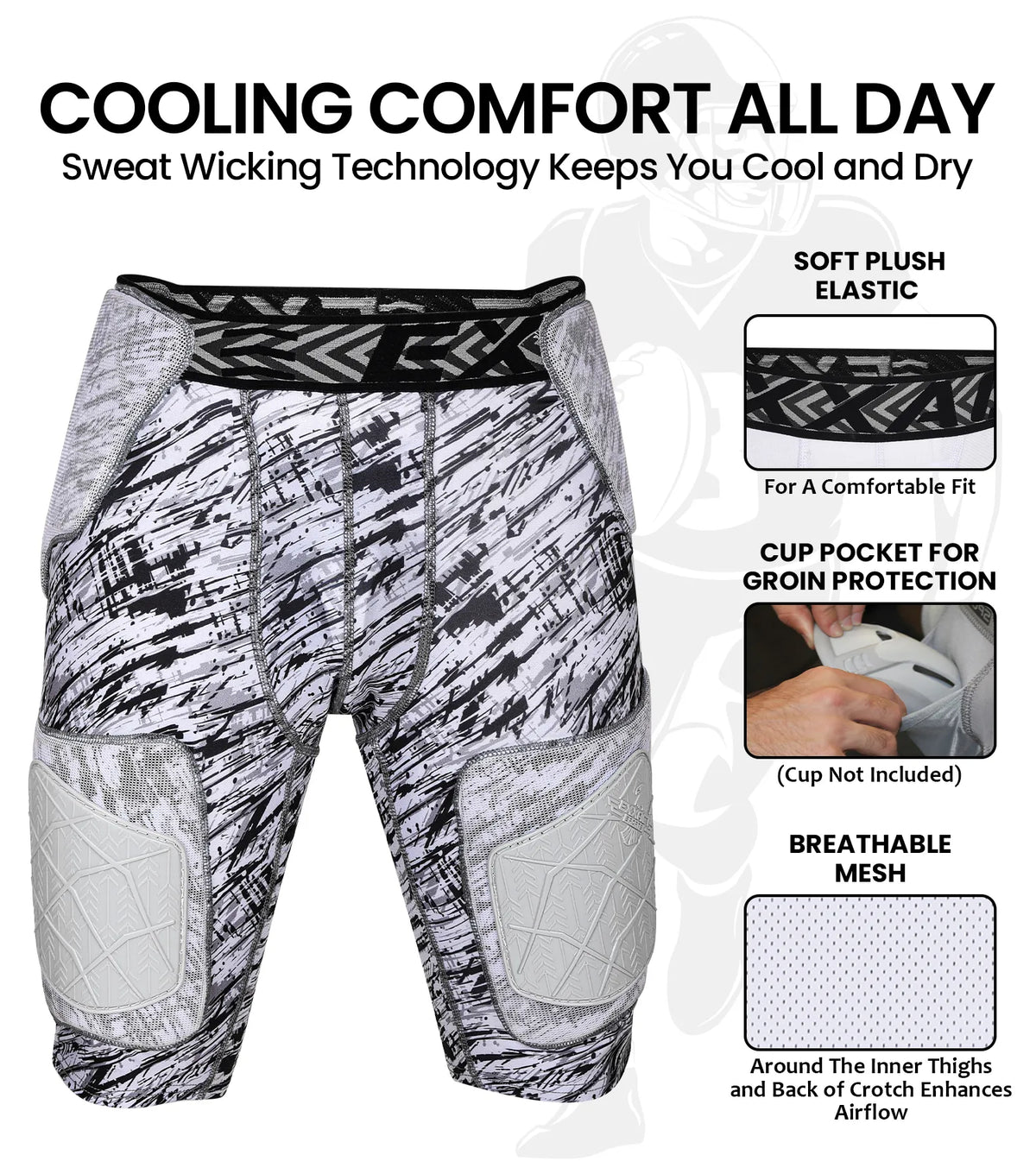 Exxact Sports Men’s Gladiator 5-pad Football Girdle with Cup Pocket - Textured Camo