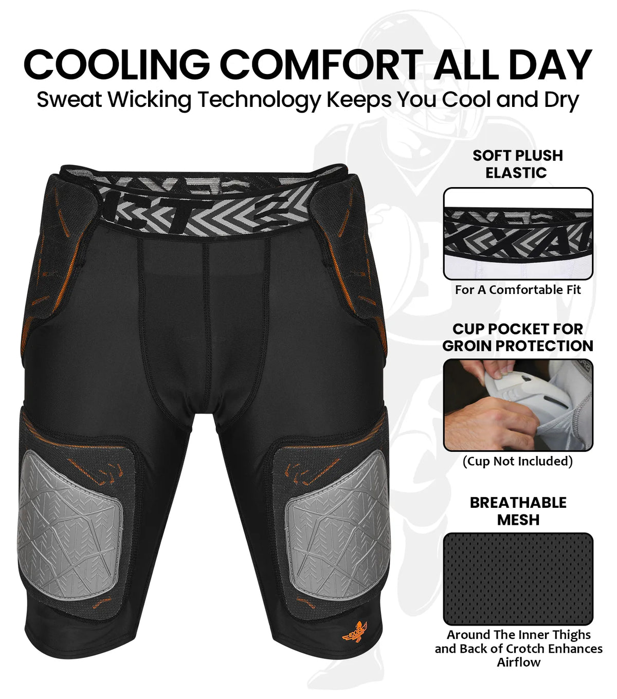 Exxact Sports Men’s Gladiator 5-pad Football Girdle with Cup Pocket - Black