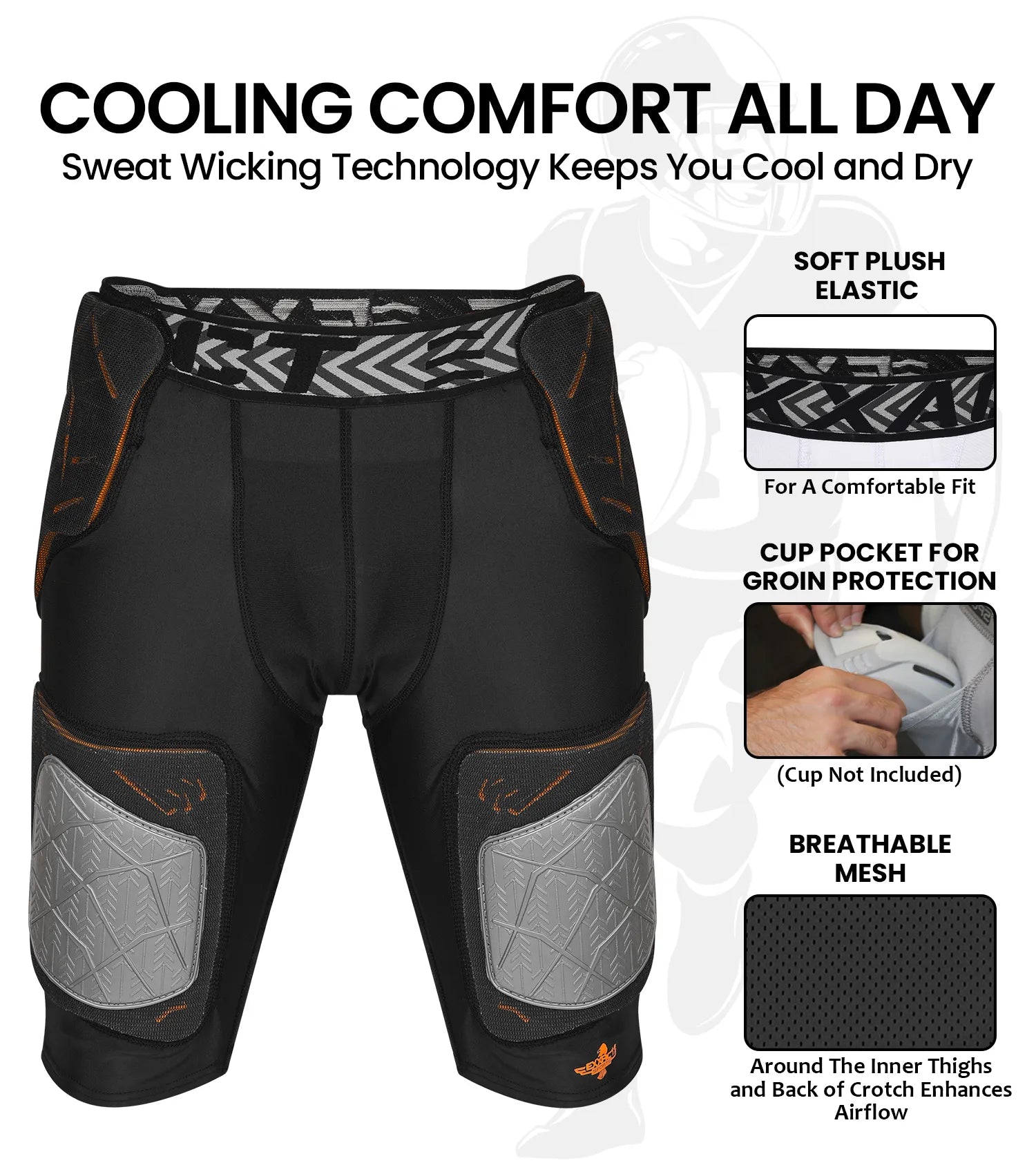Exxact Sports Men’s Gladiator 5-pad Football Girdle with Cup Pocket - Black