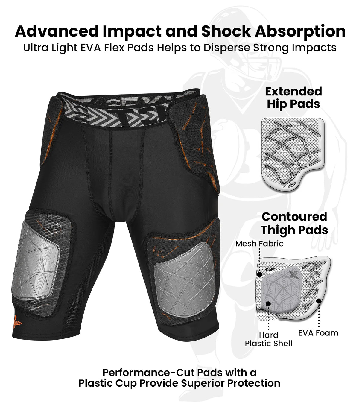 Exxact Sports Men’s Gladiator 5-pad Football Girdle with Cup Pocket - Black