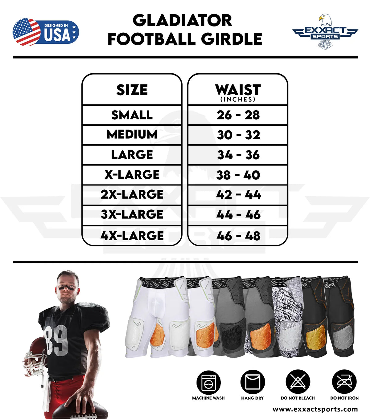 Exxact Sports Men’s Gladiator 5-pad Football Girdle with Cup Pocket - Gray