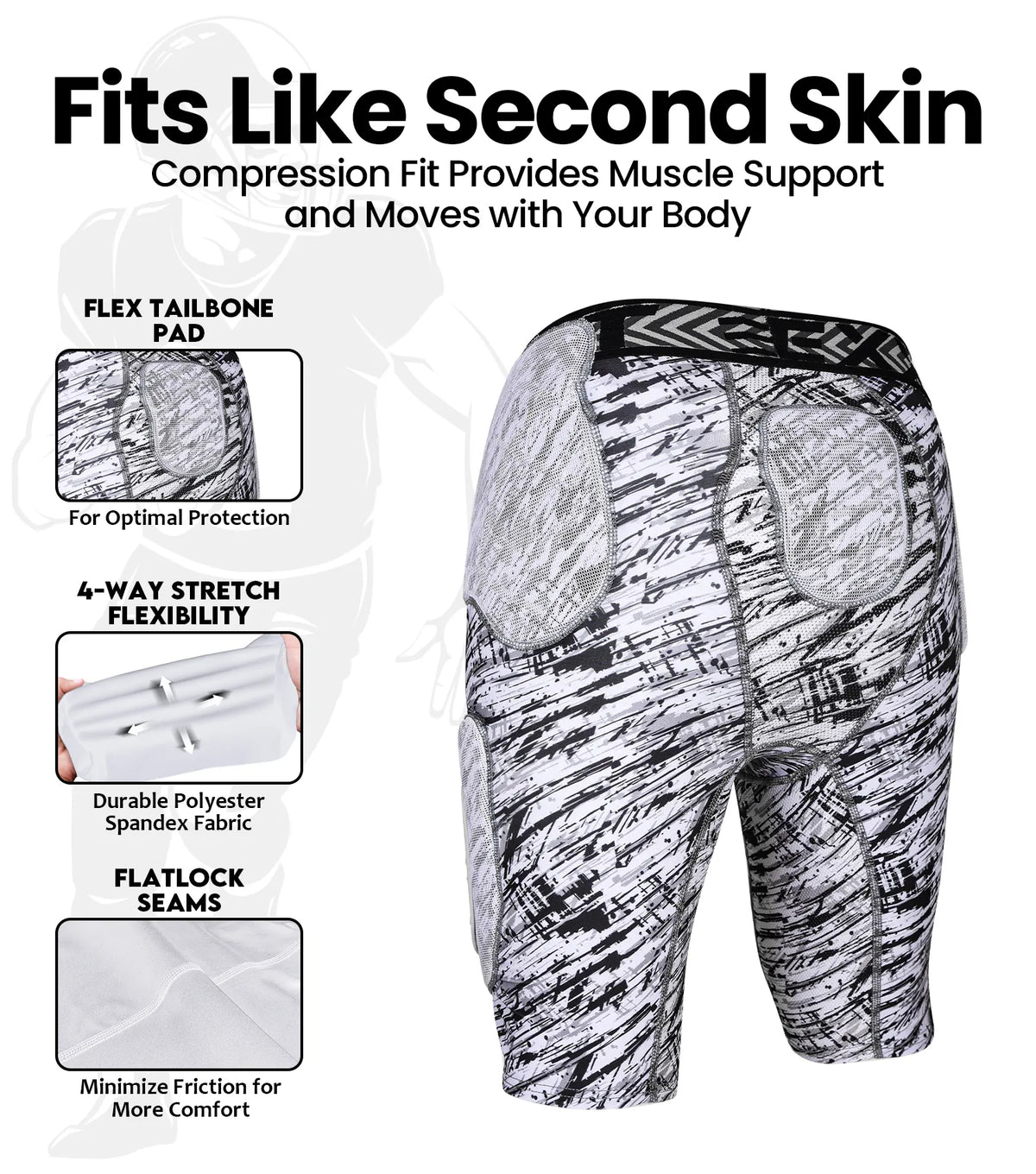 Exxact Sports Men’s Gladiator 5-pad Football Girdle with Cup Pocket - Textured Camo