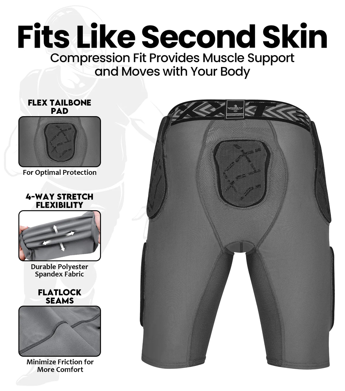 Exxact Sports Men’s Gladiator 5-pad Football Girdle with Cup Pocket - Gray