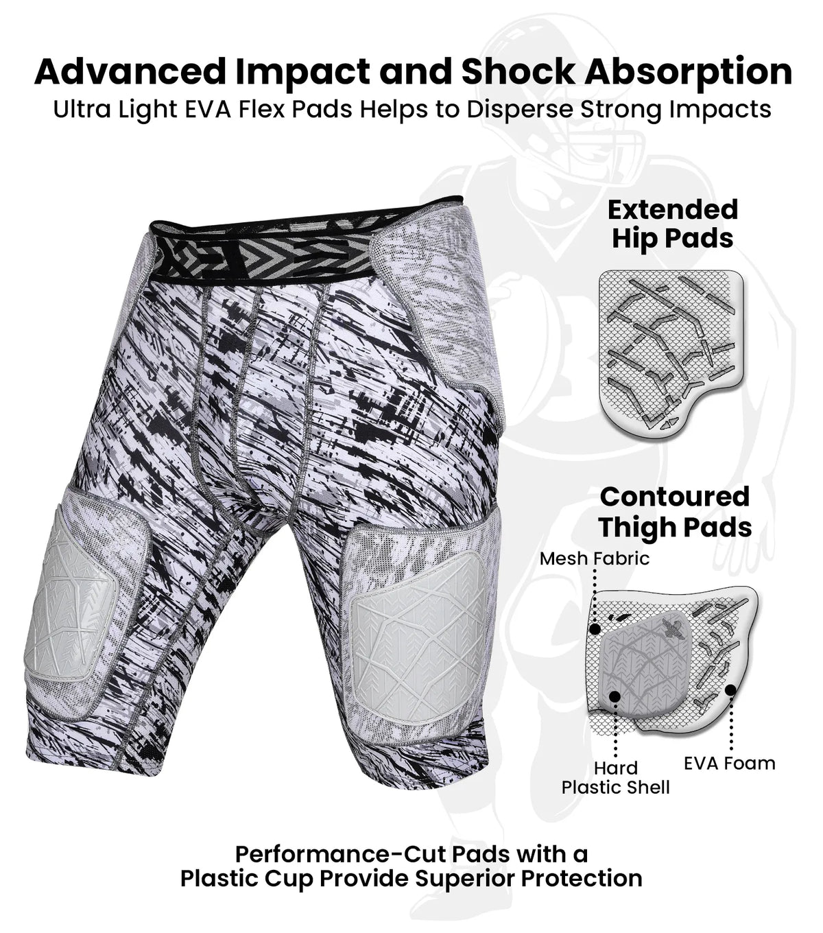 Exxact Sports Men’s Gladiator 5-pad Football Girdle with Cup Pocket - Textured Camo