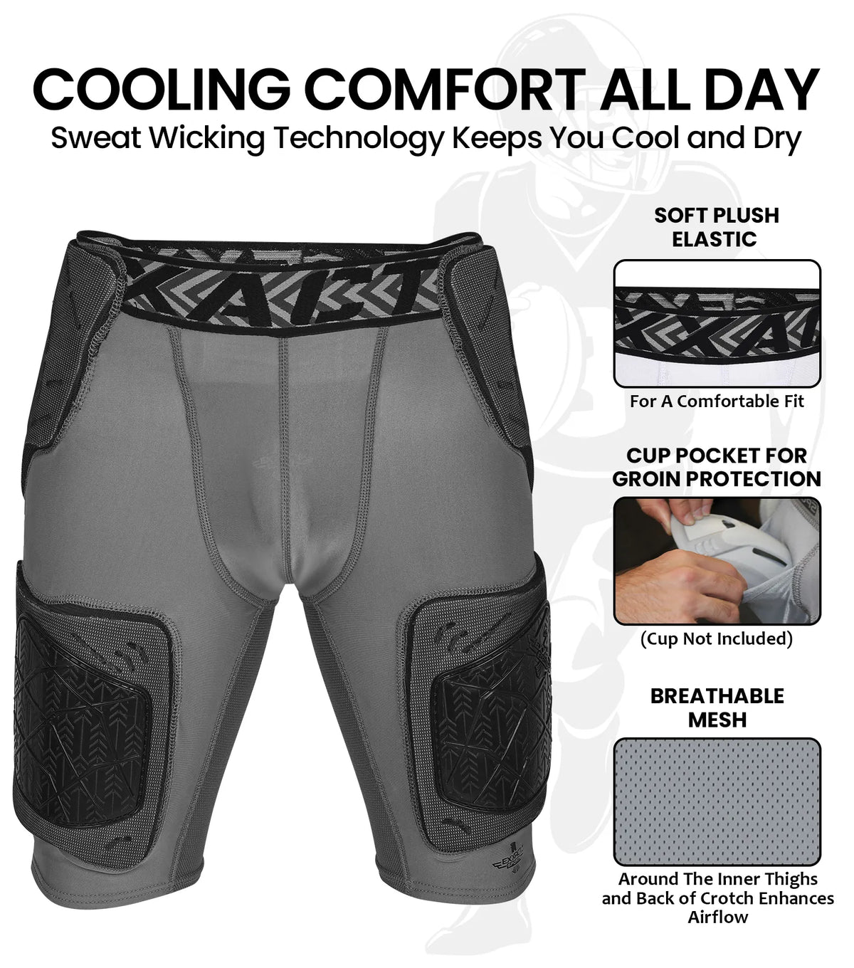 Exxact Sports Men’s Gladiator 5-pad Football Girdle with Cup Pocket - Gray