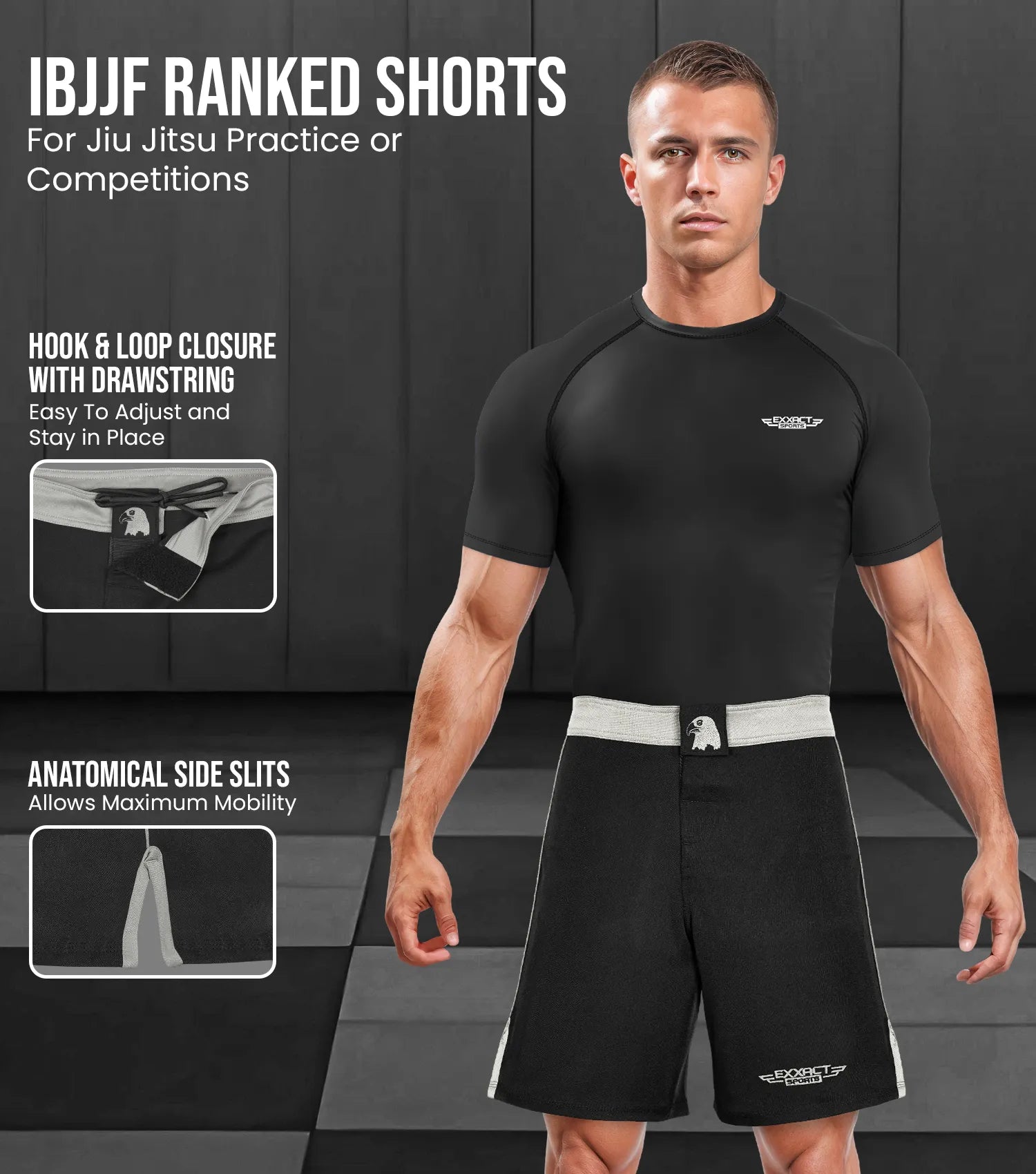 Exxact Sports Men’s Mma Shorts Ibjjf Ranked no Gi Bjj Jiu Jitsu for Grappling Boxing Cross Training - Silver