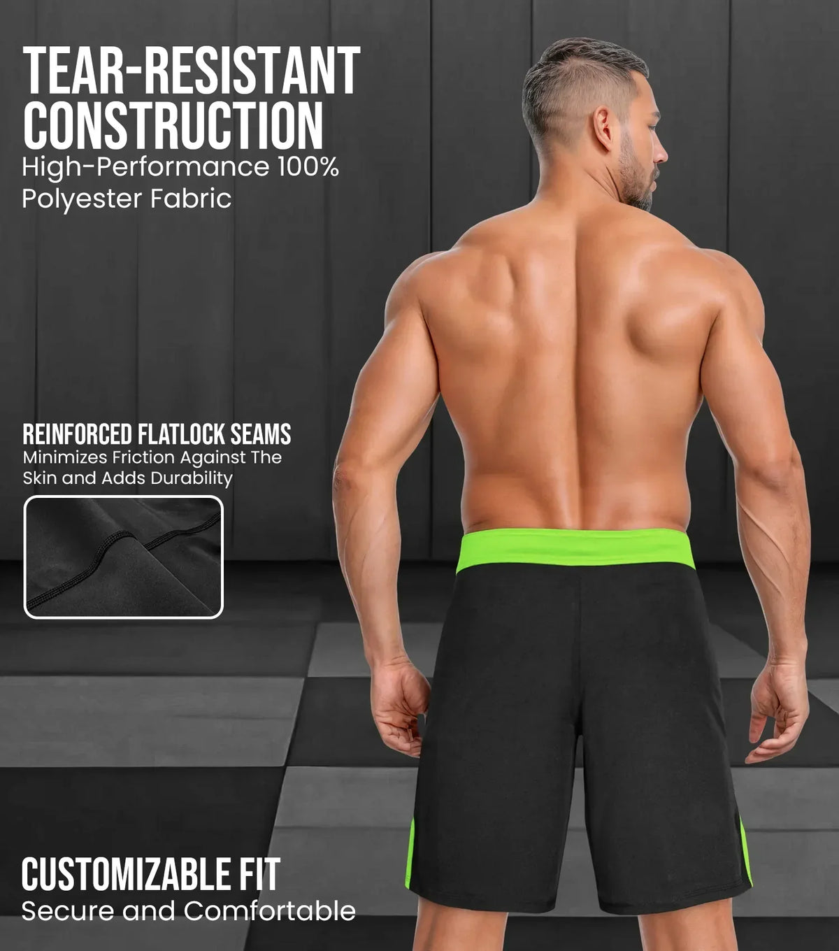Exxact Sports Men’s Mma Shorts Ibjjf Ranked no Gi Bjj Jiu Jitsu for Grappling Boxing Cross Training - Neon Green