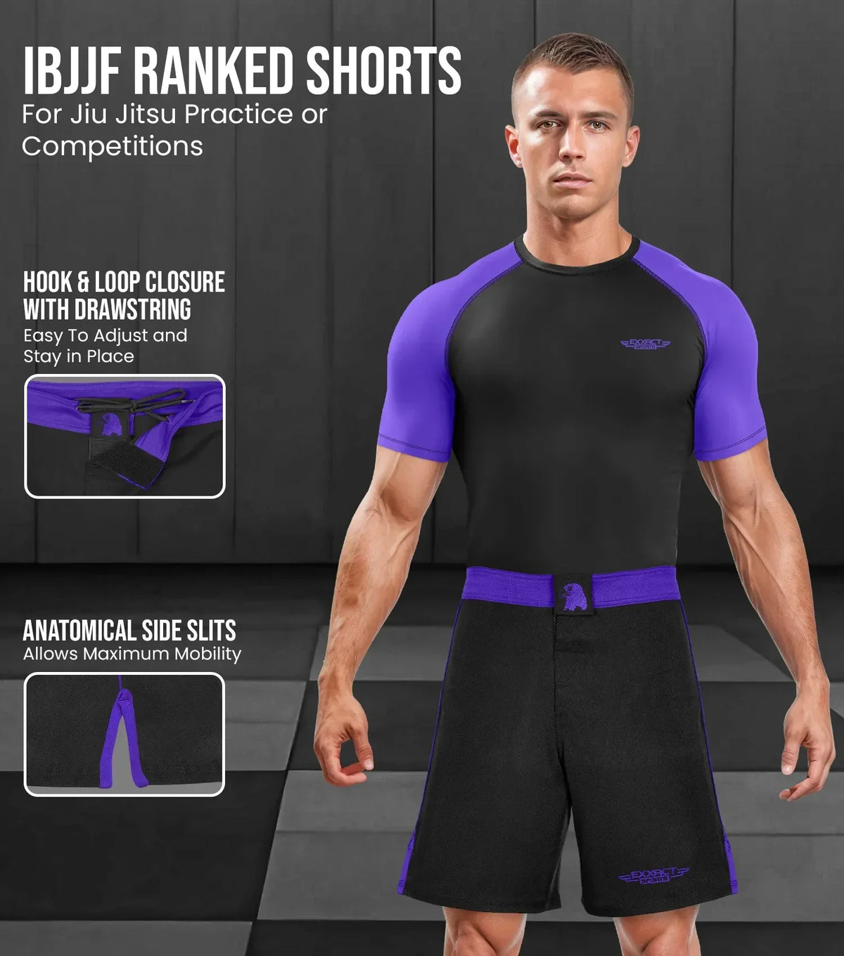 Exxact Sports Men’s Mma Shorts Ibjjf Ranked no Gi Bjj Jiu Jitsu for Grappling Boxing Cross Training - Purple