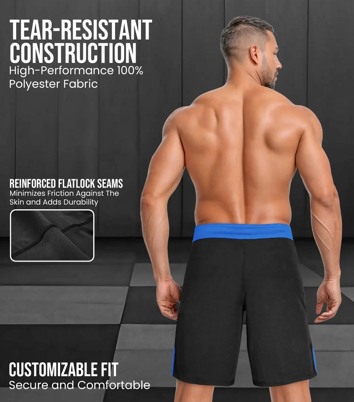 Exxact Sports Men’s Mma Shorts Ibjjf Ranked no Gi Bjj Jiu Jitsu for Grappling Boxing Cross Training - Royal Blue