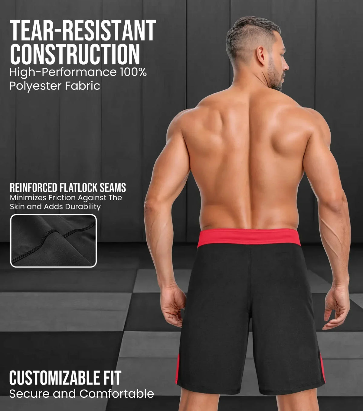 Exxact Sports Men’s Mma Shorts Ibjjf Ranked no Gi Bjj Jiu Jitsu for Grappling Boxing Cross Training - Red