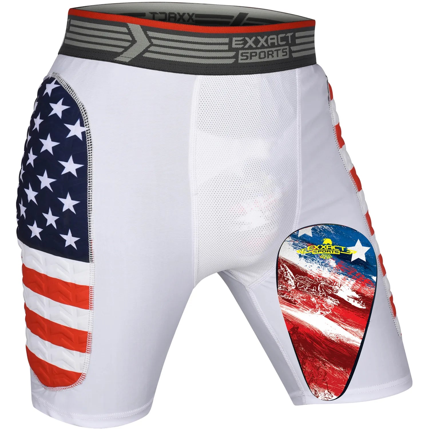 Exxact Sports Men’s Padded Compression Sliding Shorts with Soft Athletic Cup - Patriot - Small