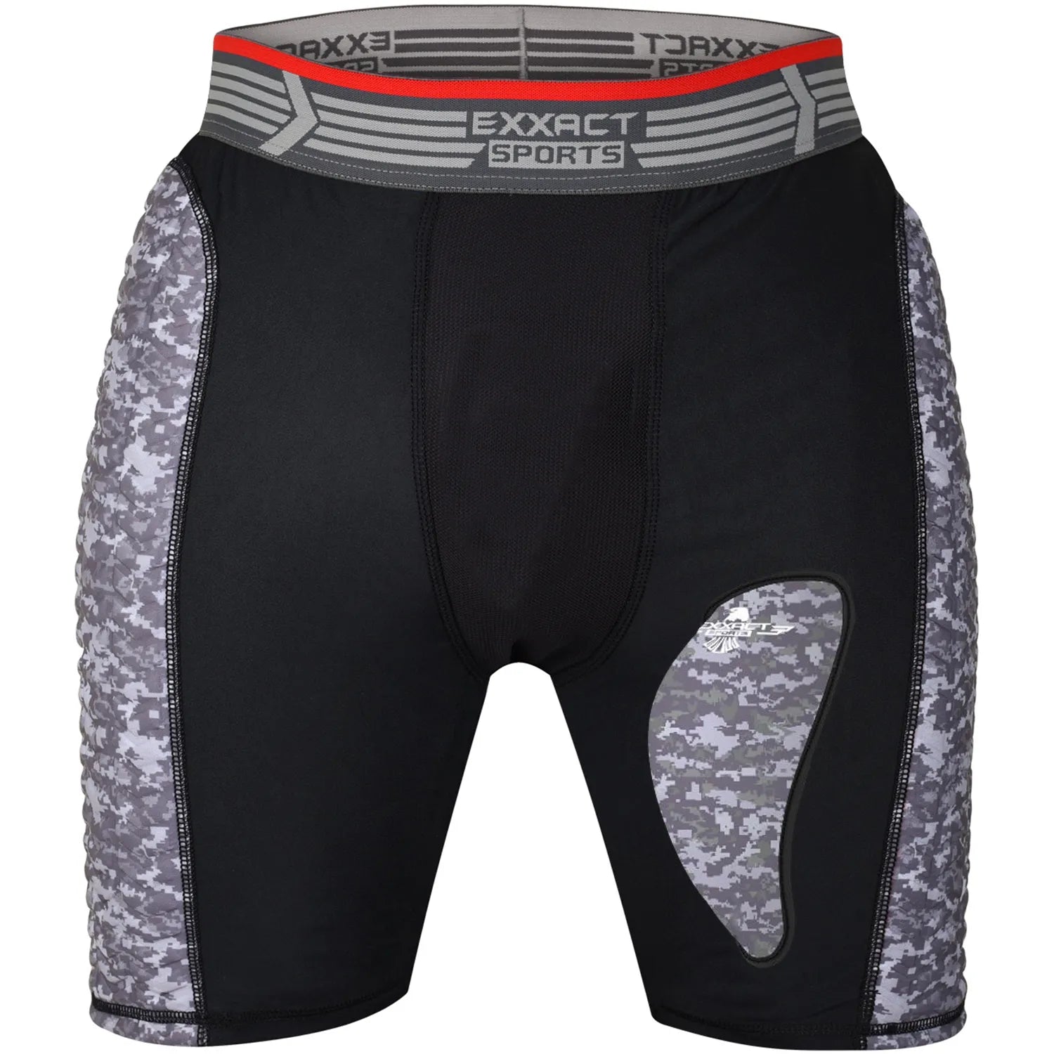 Exxact Sports Men’s Padded Compression Sliding Shorts with Soft Athletic Cup - Black Gray - Small