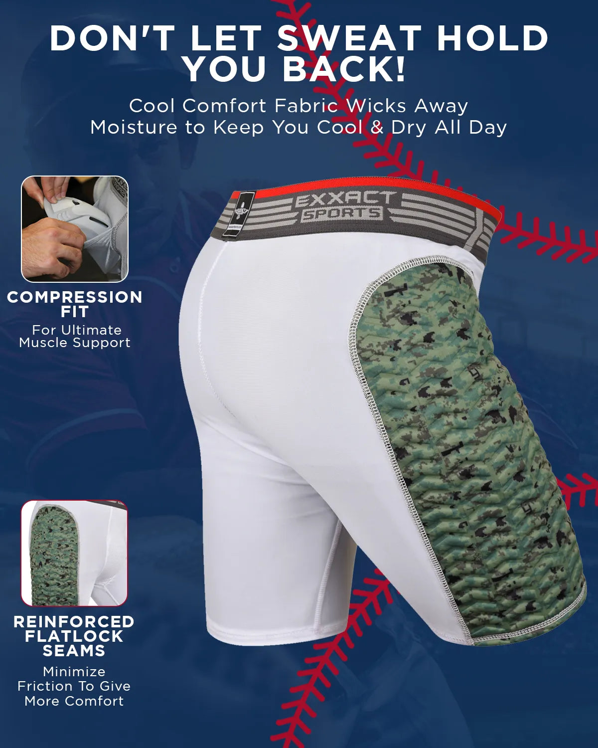 Exxact Sports Men’s Padded Compression Sliding Shorts with Soft Athletic Cup - White Green