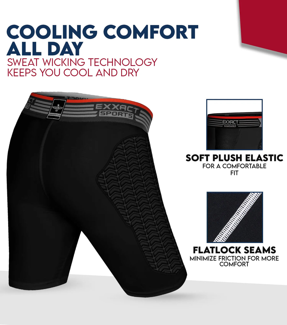 Exxact Sports Men’s Padded Compression Sliding Shorts with Soft Athletic Cup - Black