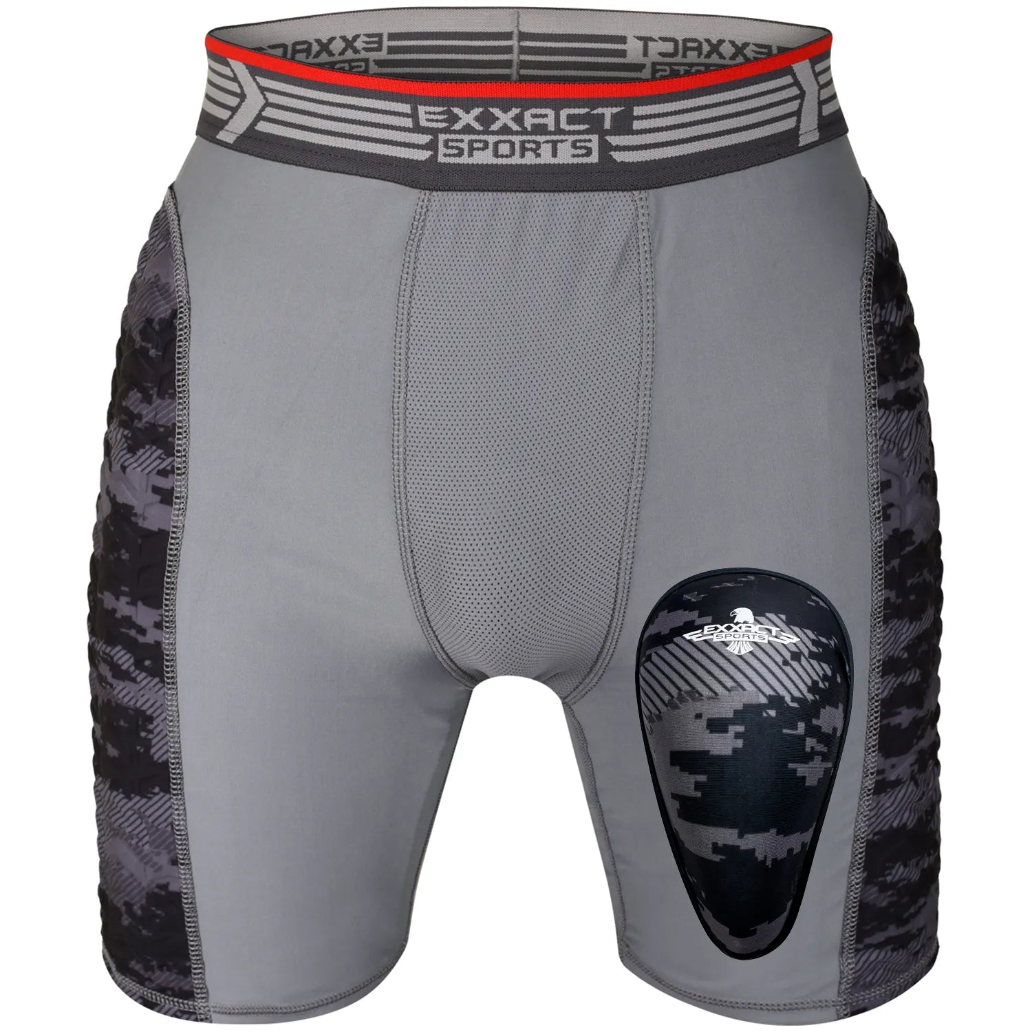 Exxact Sports Men’s Padded Compression Sliding Shorts with Soft Athletic Cup - Gray Black - Small