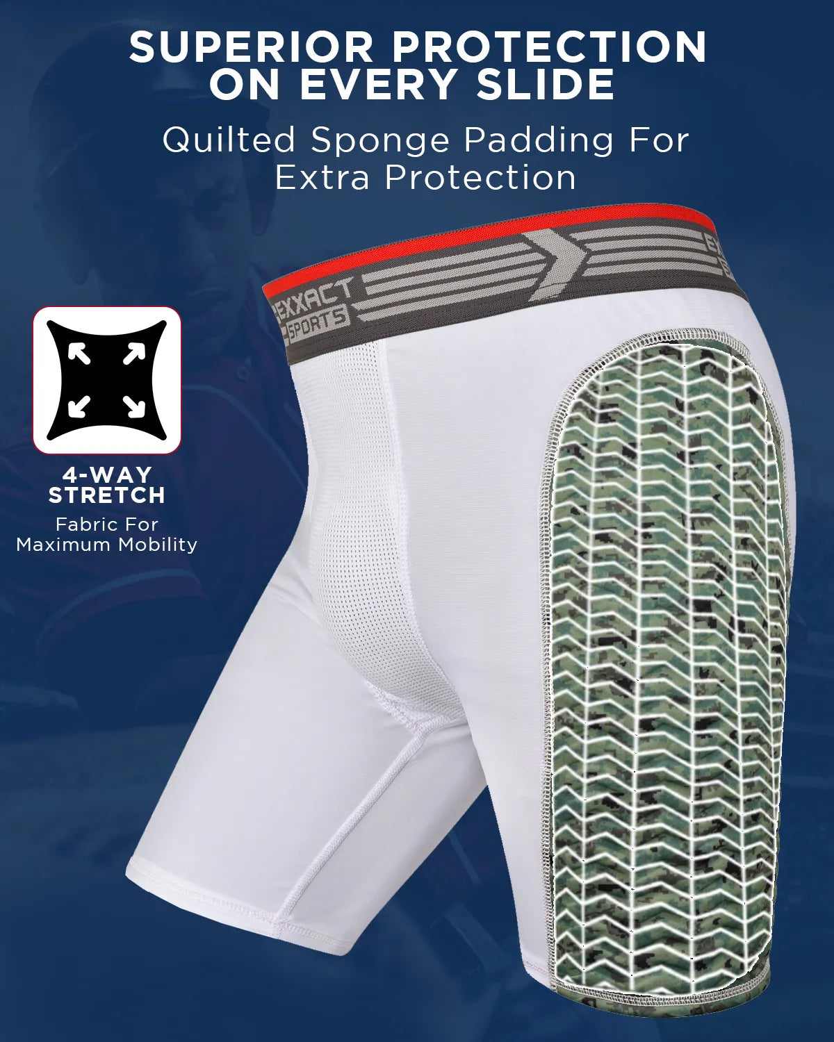 Exxact Sports Men’s Padded Compression Sliding Shorts with Soft Athletic Cup - White Green