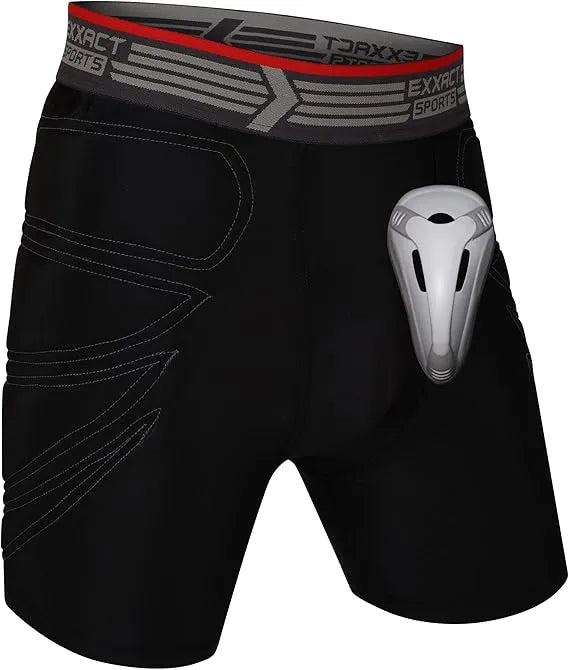 Exxact Sports Men’s Padded Sliding Shorts with Hard Protective Cup - Black - Small
