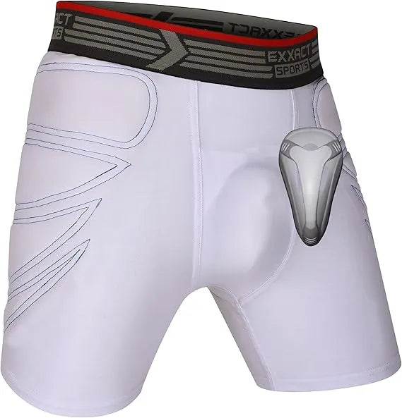 Exxact Sports Men’s Padded Sliding Shorts with Hard Protective Cup - White - Small