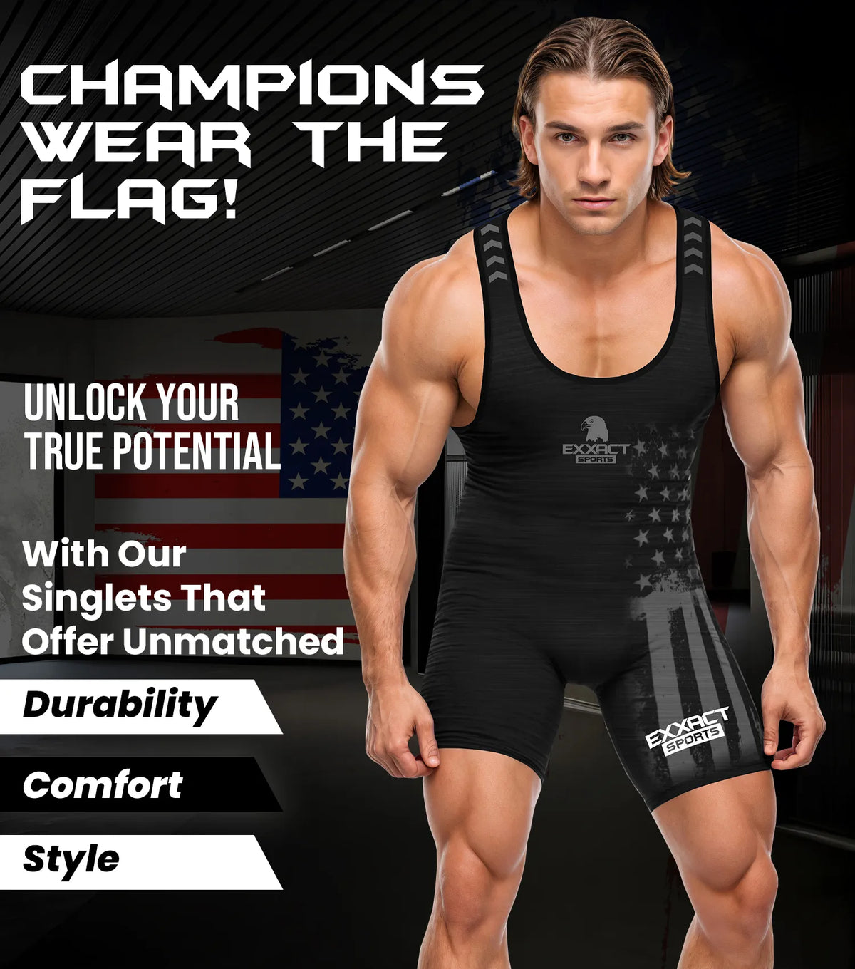 Exxact Sports Men’s Patriot Wrestling Singlets - Black