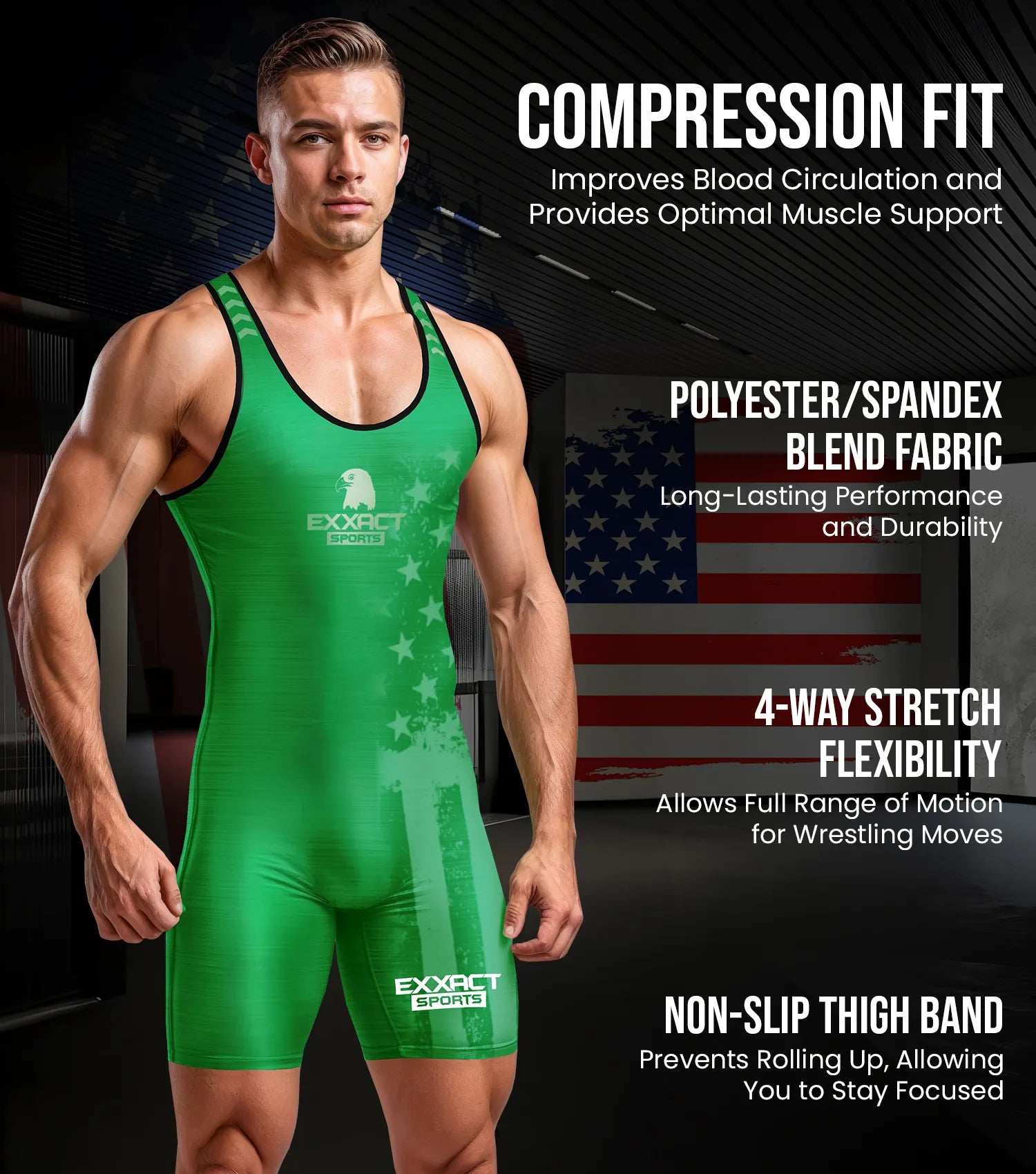 Exxact Sports Men’s Patriot Wrestling Singlets - Green